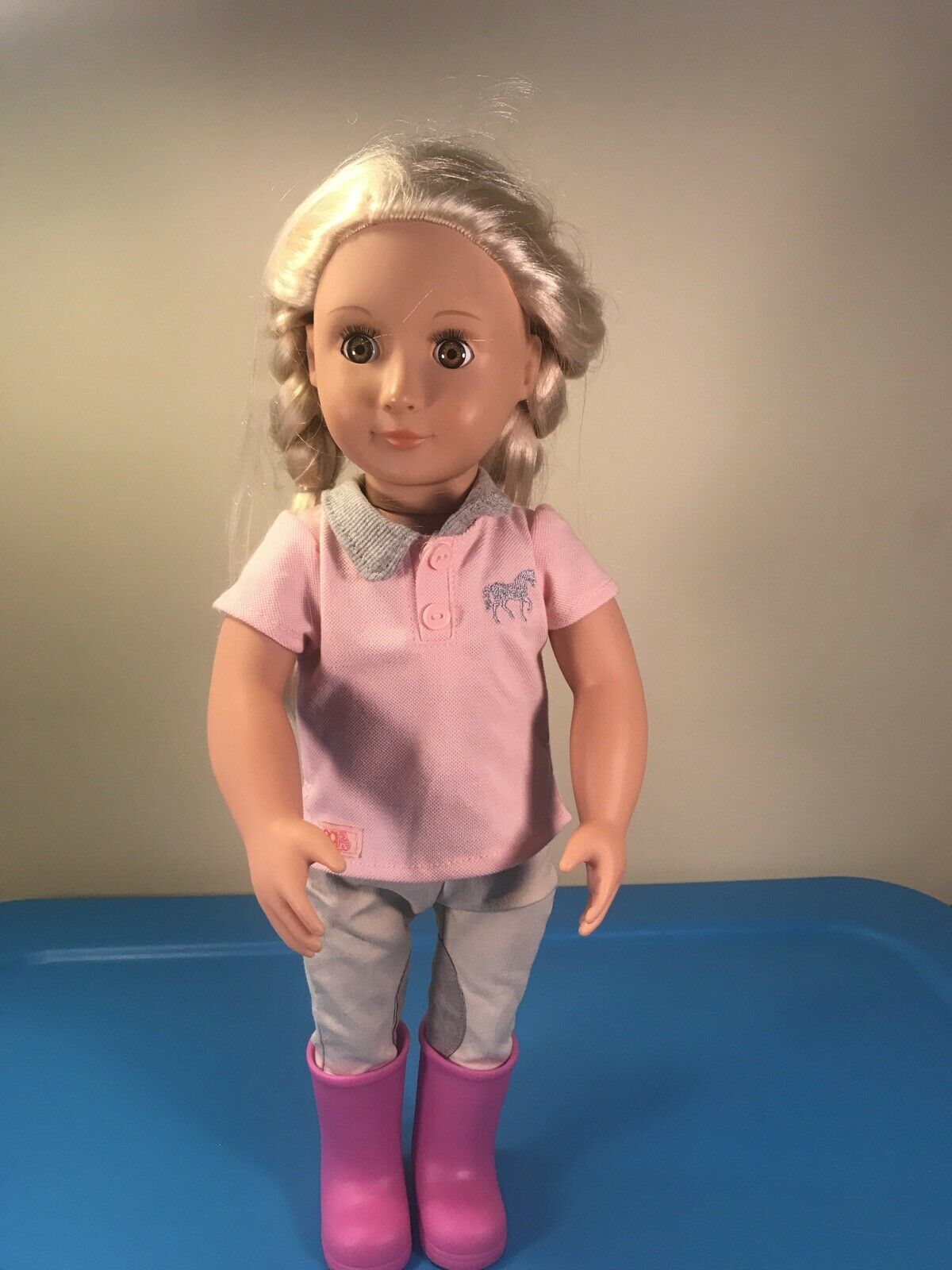 Our Generation Doll 18" Blond Brown Sleep Eyes Casual Outfit Pink Polo Shirt