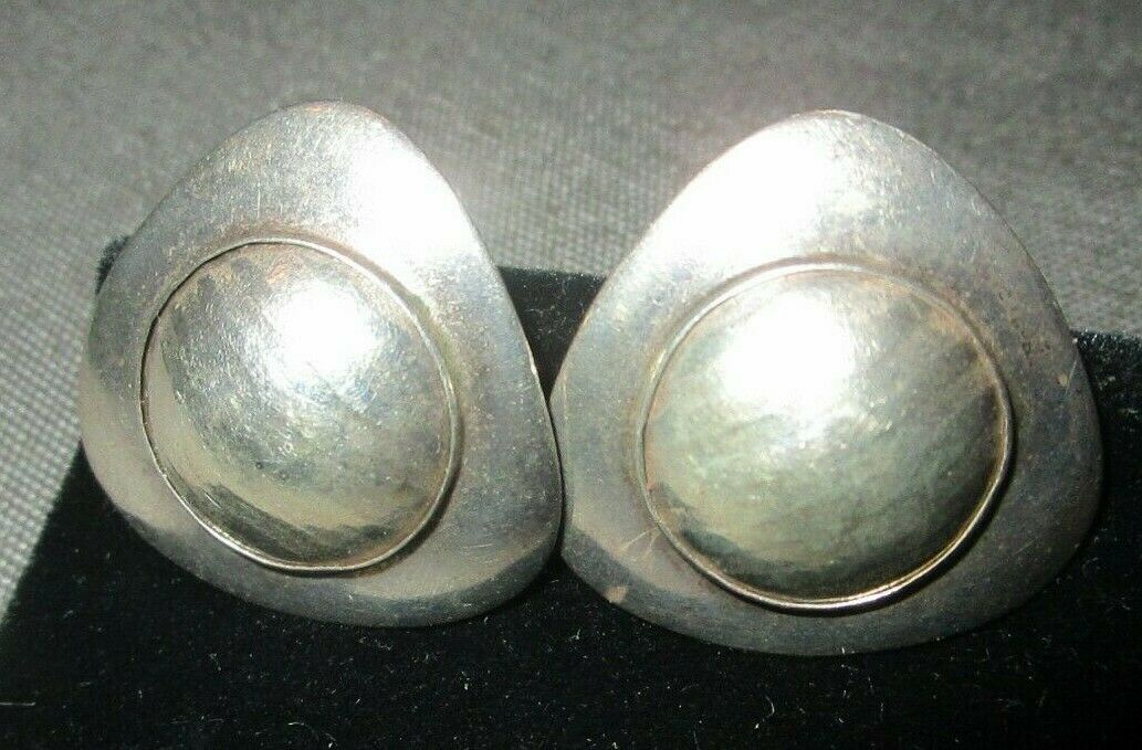 925 Silver (sterling) Earrings Vermeil Center Triangle Shaped Handmade Vintage