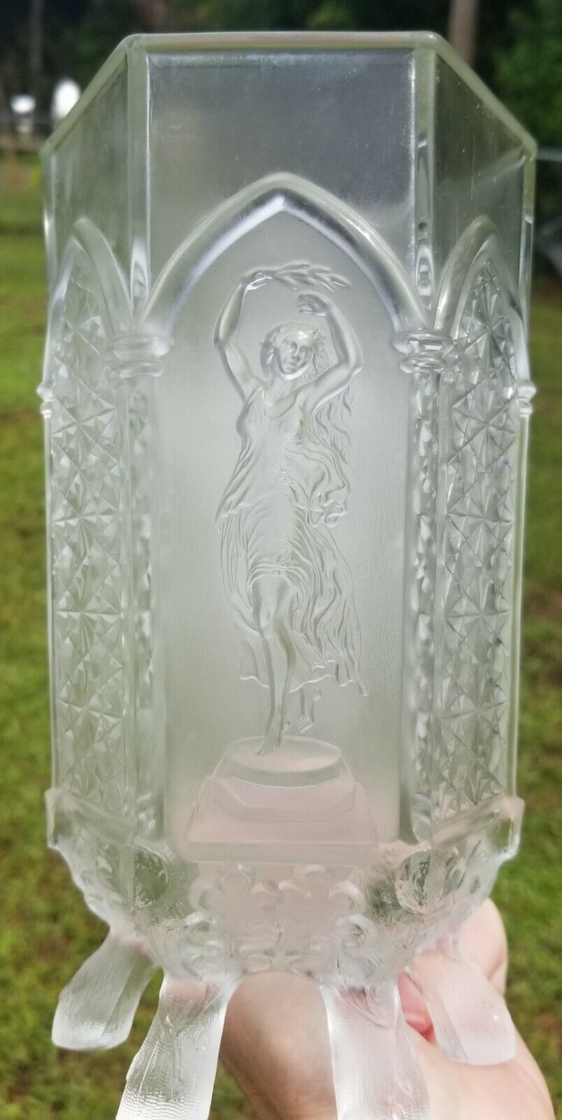 Gillinder & Sons Celery Vase Greek Goddess Nude Footed Eapg 8 1/8" Tall Art Deco