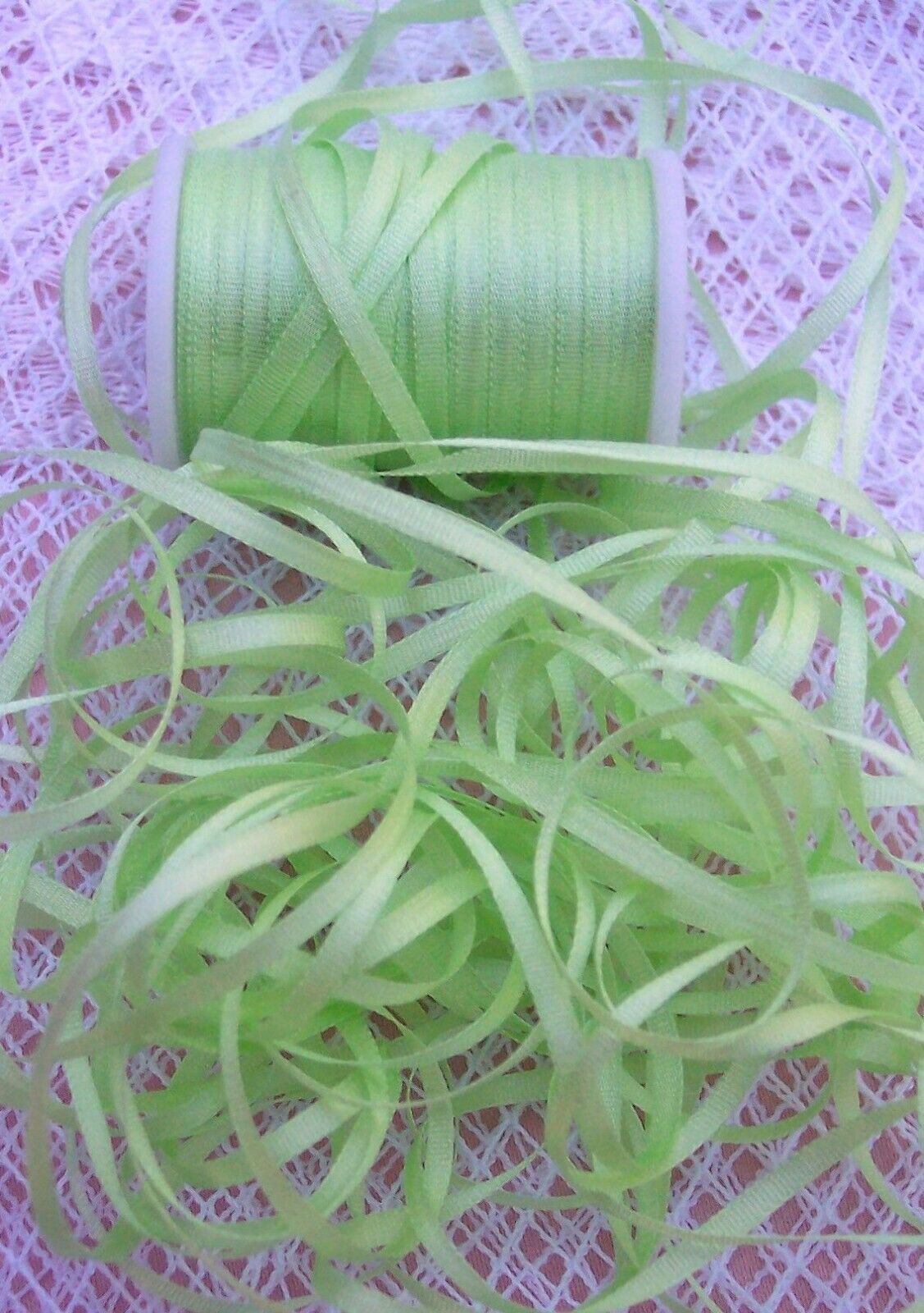 100% Silk Embroidery Ribbon 2mm 25 Yard Spool~mint~ Color  Closeout Sale