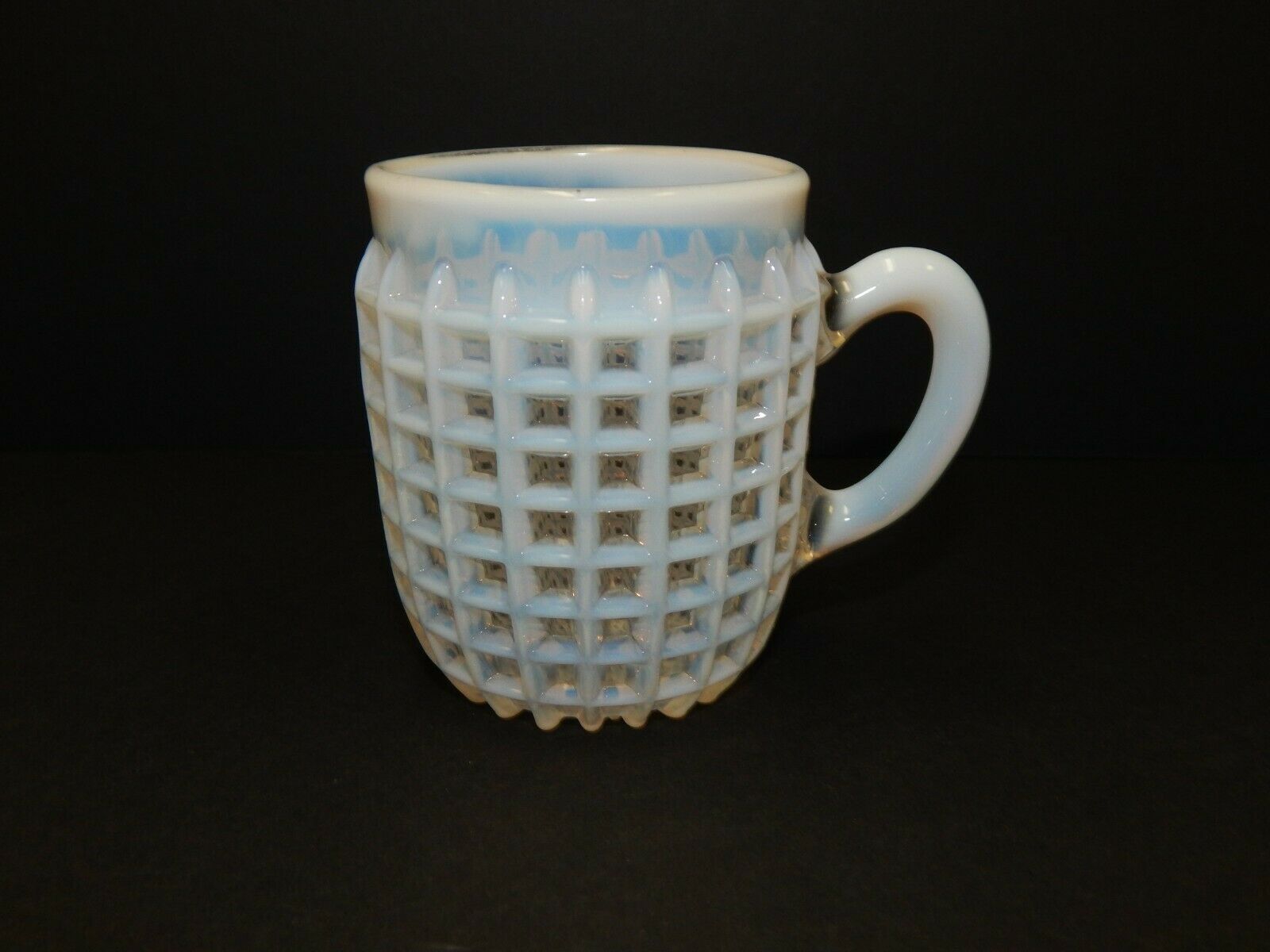Antique Aj Beatty Waffle Honeycomb Grid Opalescent Art Glass Cup Mug With Handle